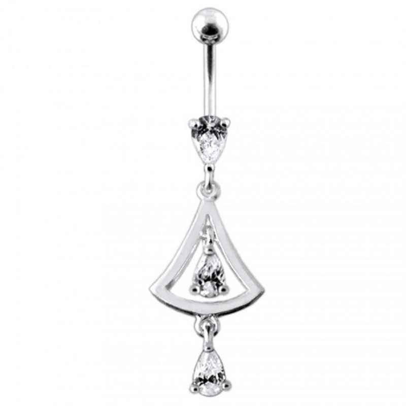 Piercing nombril femme cloche argent pendant strass blanc