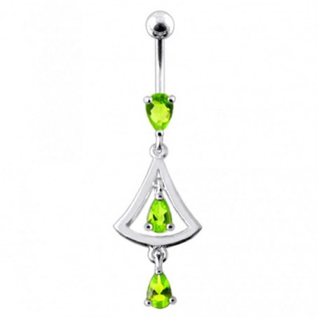 Piercing nombril femme cloche argent pendant strass vert