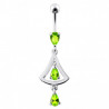 Piercing nombril femme cloche argent pendant strass vert