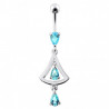 Piercing nombril femme cloche argent pendant strass turquoise