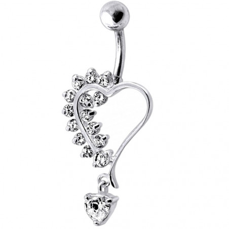 Piercing coeur pour le nombril argent 925 strass blanc