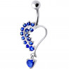 Piercing coeur pour le nombril argent 925 strass bleu roi