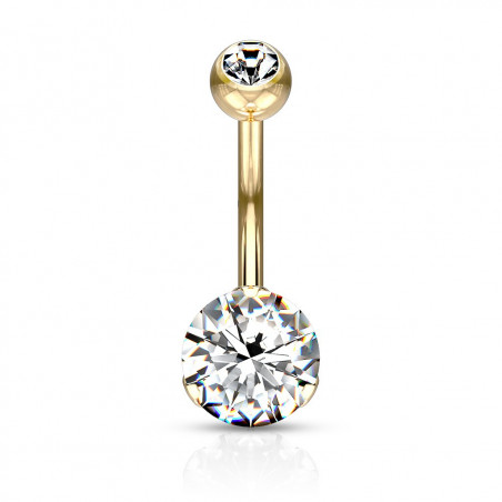 Piercing femme nombril doré zirconium griffé