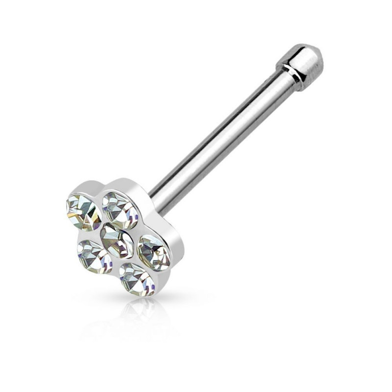 Piercing nez tige droite fleur strass blanc