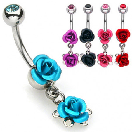 Piercing nombril double rose couleur