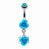 Piercing nombril double rose couleur turquoise