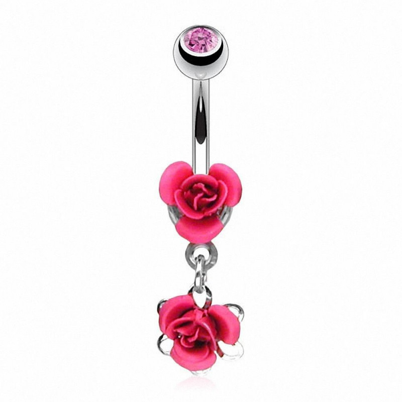 Piercing nombril double rose couleur rose Piercing nombril double rose couleur rose