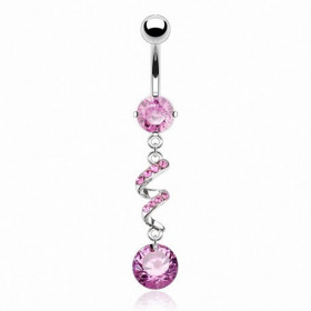 Piercing nombril acier chirurgical inox pendant twist cristal rose