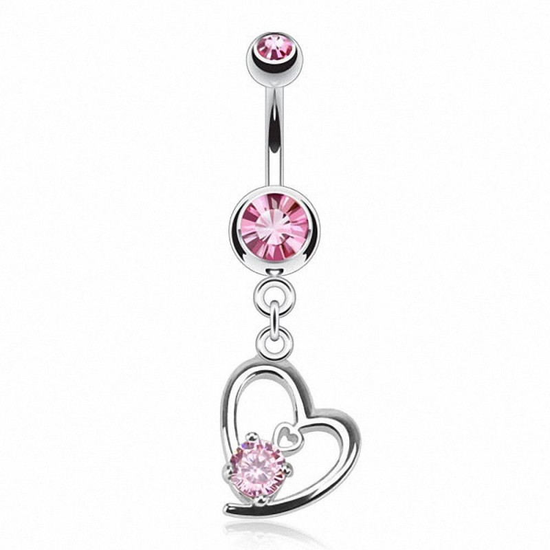 piercing forme coeur strass rose nombril acier chirurgical