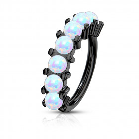 Piercing anneau narine Hoops acier chirurgical noir avec opale blanche synthétique