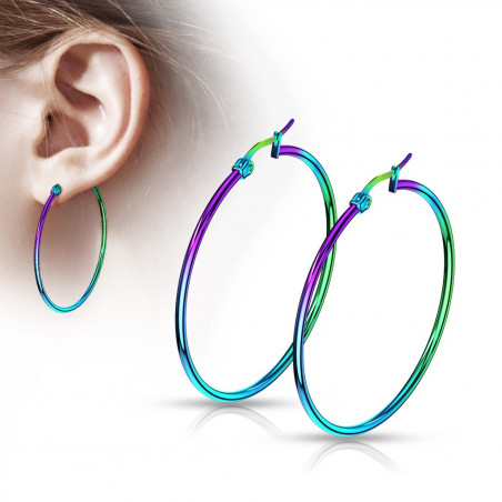 Boucles d'oreilles créoles acier chirurgical couleur arc en ciel