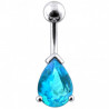 piercing de nombril goutte d'eau argent cristal couleur aqua