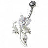 piercing nombril floral rose en argent strass blanc