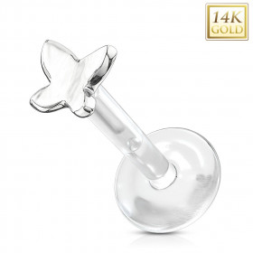 Piercing labret papillon en or blanc 14 carats