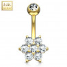 Piercing nombril Or jaune 14k Fleur cristal