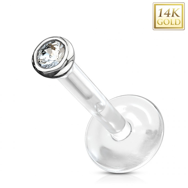 Piercing labret or blanc 14k cristal serti clos de 2mm