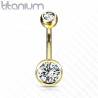 Piercing nombril titane discret doré double strass Blanc
