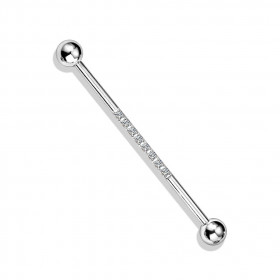 Piercing oreille industriel acier chirurgical strass blanc taille 1,6 par 38mm