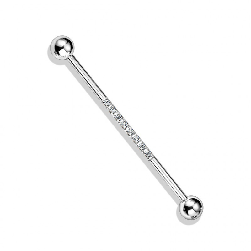 Piercing oreille industriel acier chirurgical strass blanc taille 1,6 par 38mm Piercing oreille industriel acier chirurgical strass blanc taille 1,6 par 38mm