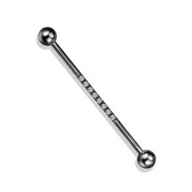 Piercing oreille industriel acier chirurgical noir strass taille 1,6 par 38mm