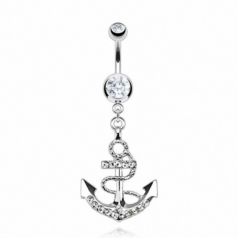 Piercing ventre Ancre Marine pendante pour femme couleur blanc Piercing ventre Ancre Marine pendante pour femme couleur blanc