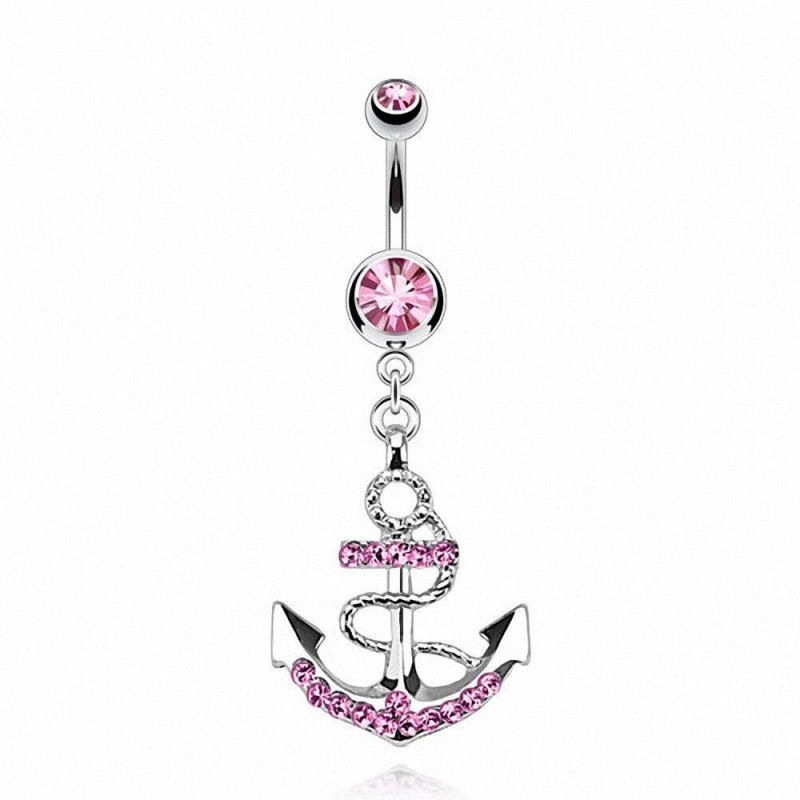 Piercing ventre Ancre Marine pendante pour femme couleur rose