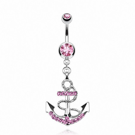 Piercing ventre Ancre Marine pendante pour femme couleur rose