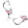 Piercing nez papillon rose argent massif 925 courbé tire-bouchon pas cher