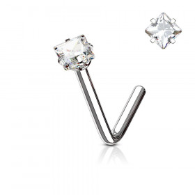 Piercing nez en L acier strass carré