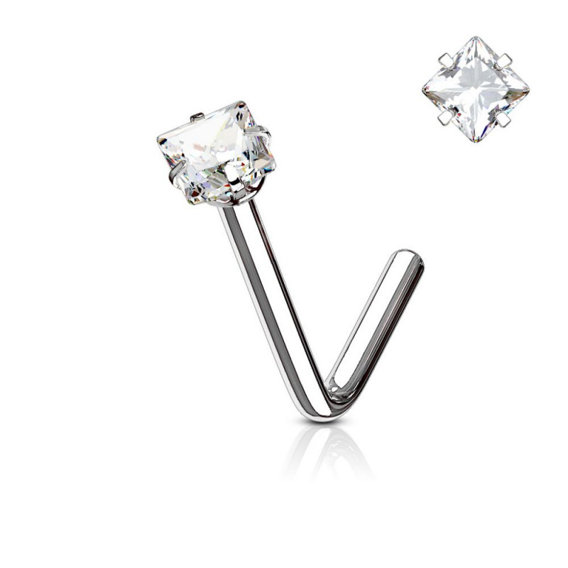 Piercing nez en L acier strass carré