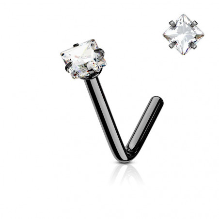 Piercing nez en L noir strass carré