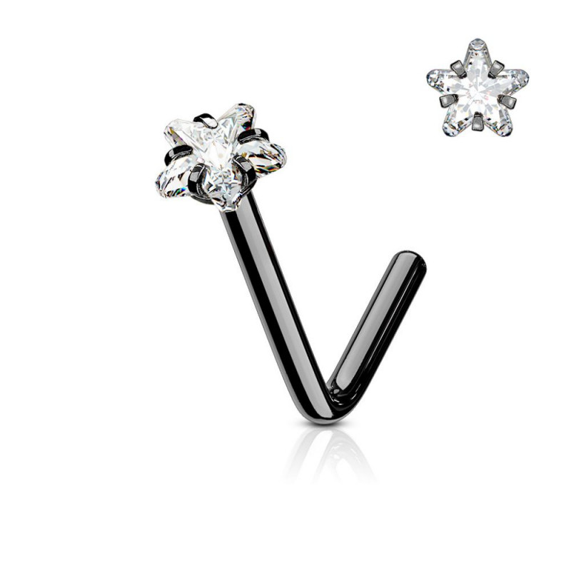 Piercing nez en L noir strass etoile