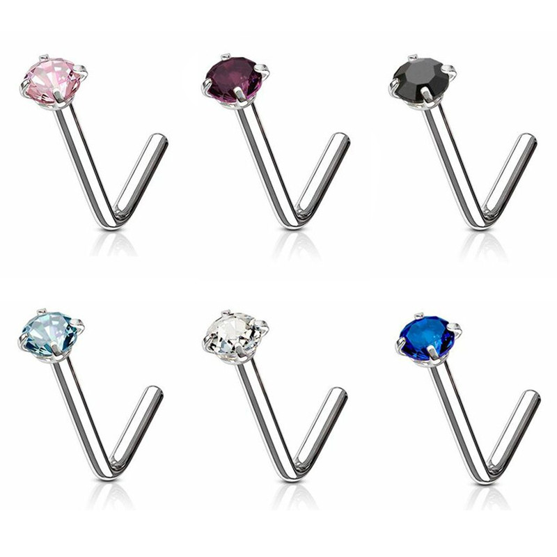 Piercing nez en L strass rond 3mm Piercing nez en L strass rond 3mm
