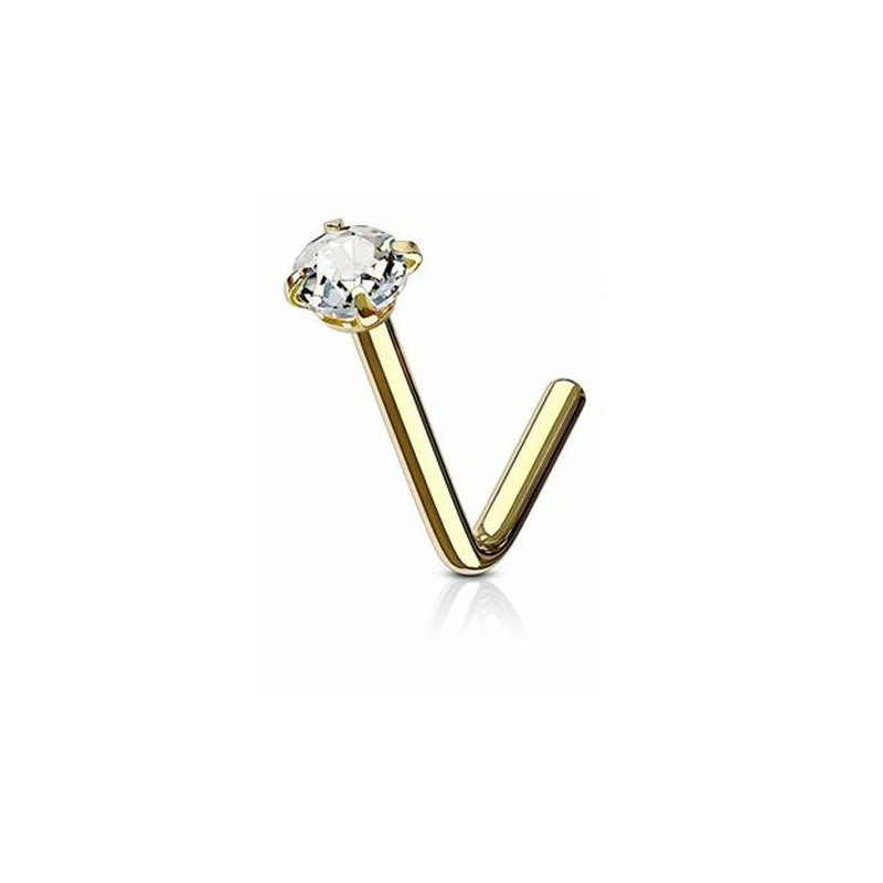Piercing nez en L strass rond en 3mm Doré Piercing nez en L strass rond en 3mm Doré