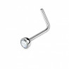 Piercing nez avec boule strass en L 2.5mm blanc