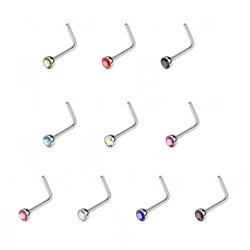 Piercing nez avec boule strass en L 2.5mm