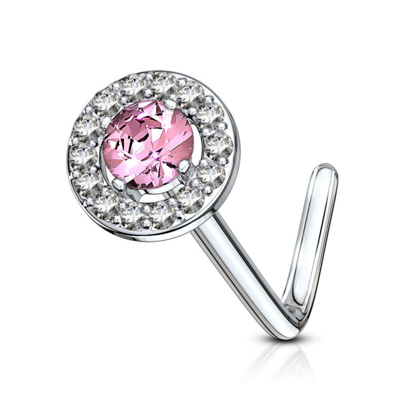 Piercing nez tige en L embout rond strass rose Piercing nez tige en L embout rond strass rose