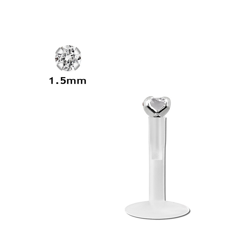Piercing labret bioflex avec strass rond 1.5mm blanc Piercing labret bioflex avec strass rond 1.5mm blanc