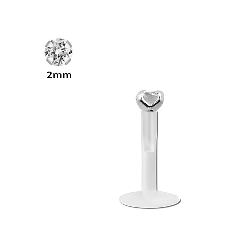 Piercing labret bioflex avec strass rond 2mm blanc pas chère Piercing labret bioflex avec strass rond 2mm blanc pas chère
