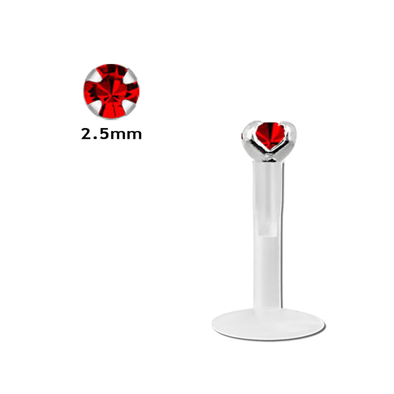 Piercing labret bioflex avec strass rond 2,5mm rouge Piercing labret bioflex avec strass rond 2,5mm rouge