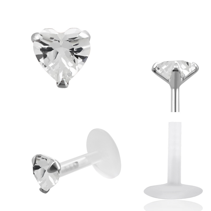 Piercing Labret Pour Oreille Motif Feuille Avec Strass - Tige 1.2 Mm, Acier Chirurgical, Neuf Avec étiquette
