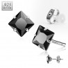 paires de Boucle d'Oreille pour homme en Argent massif 925 cristal Carré noir