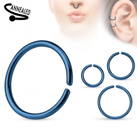 Piercing anneau nez et oreille en titane bleu