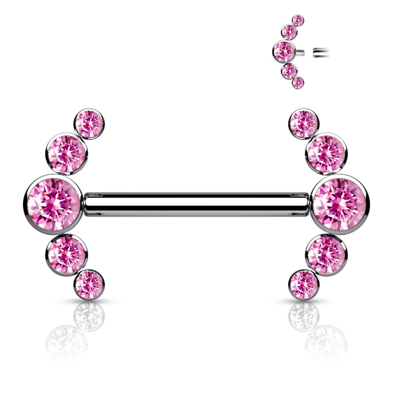 Piercing téton titane 5 strass rose Piercing téton titane 5 strass rose