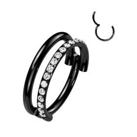 Piercing double anneau avec strass en titane noir