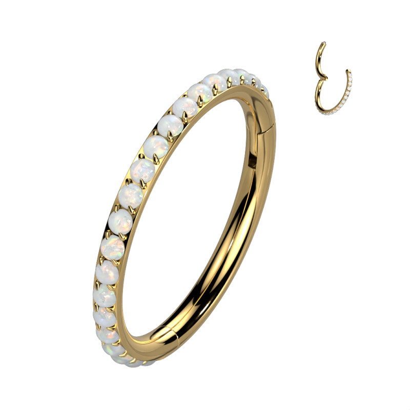 Piercing anneau d'oreille titane doré opale blanche - Tarawa.com