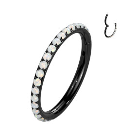 Anneau de piercing en titane strass opale noir