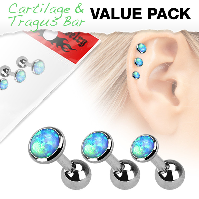 Lot de trois piercing oreille acier avec opale turquoise - Tarawa.com