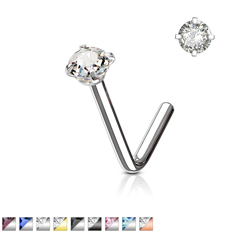 Piercing nez en L strass rond 3mm blanc