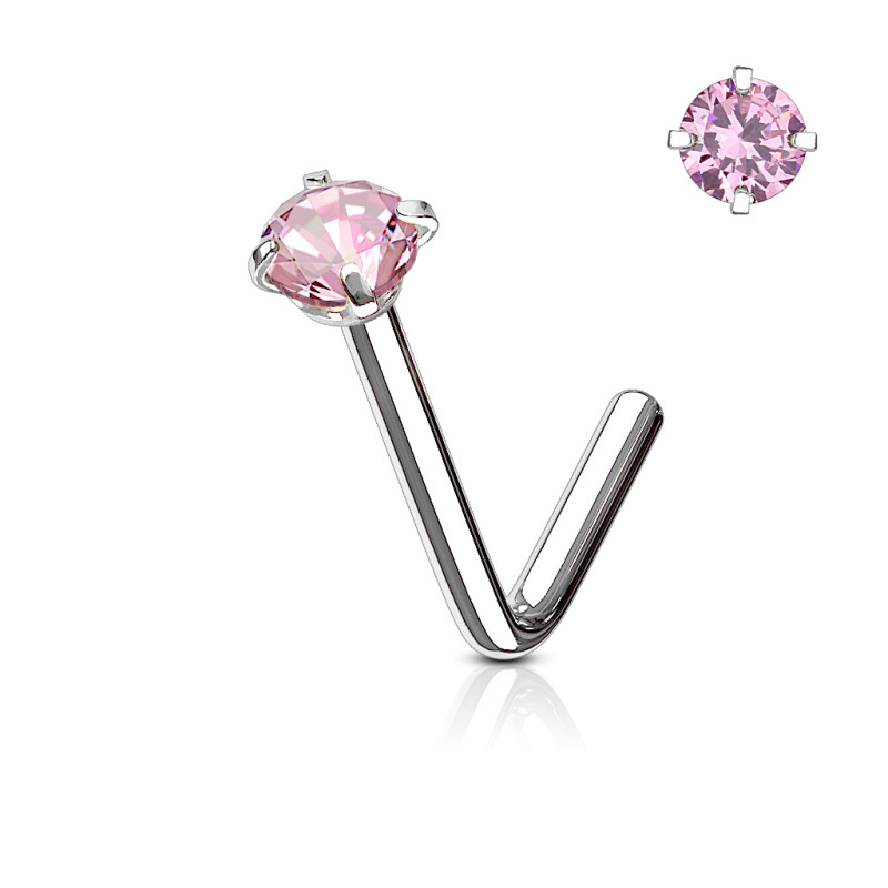 Piercing nez en L strass rond 3mm rose